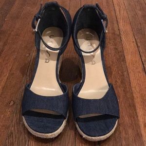 Denim Wedged Sandals